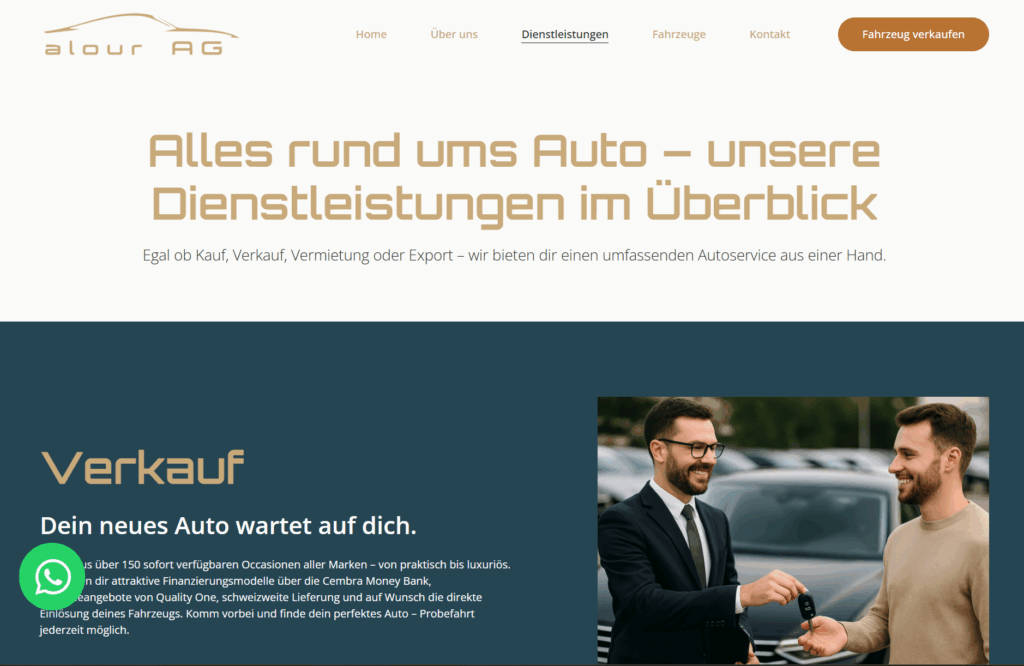 Screenshot der Dienstleistungsseite von alour AG